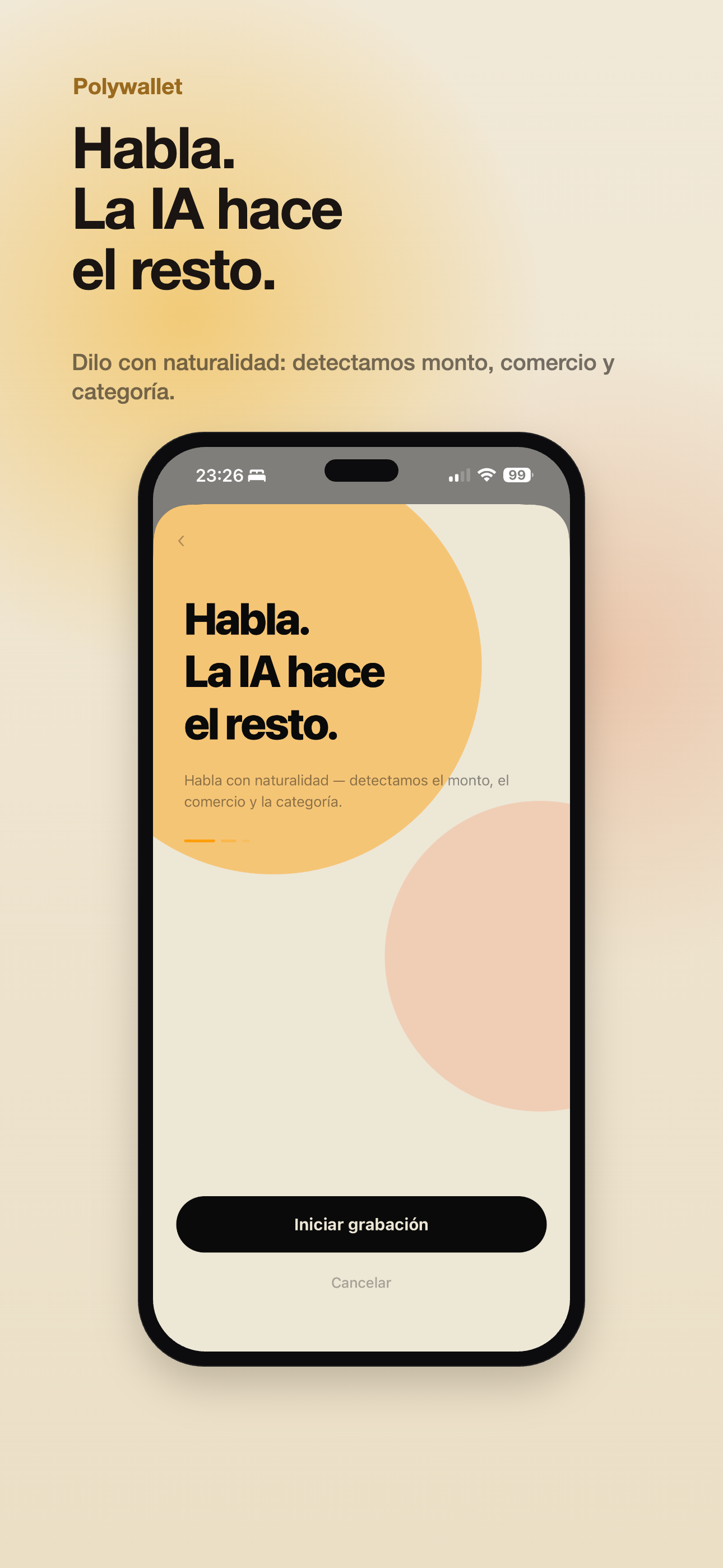 Habla. La IA hace el resto — registro por voz